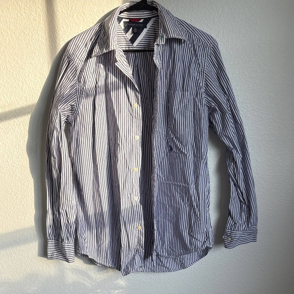 SOLD - Tommy Hilfiger Men's Striped Blue Shirt